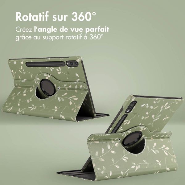 imoshion Coque tablette Design rotatif à 360° Samsung Galaxy Tab S10 Plus / Tab S9 Plus / Tab S9 FE Plus - Green Flowers