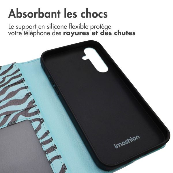 imoshion Étui de téléphone portefeuille Design Samsung Galaxy A55 - Black Blue Stripes