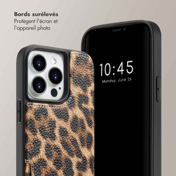 Selencia Coque arrière avec cordon et porte-cartes Nova iPhone 14 Pro - Leopard