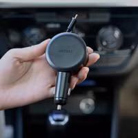 Accezz Chargeur voiture avec câbles rétractables – USB-C / Lightning – 57W – Noir