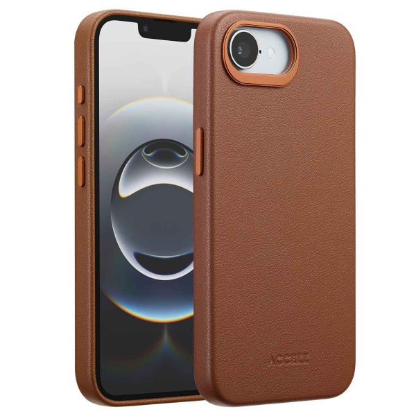Accezz Coque arrière en cuir avec MagSafe Apple iPhone 16e - Sienna Brown