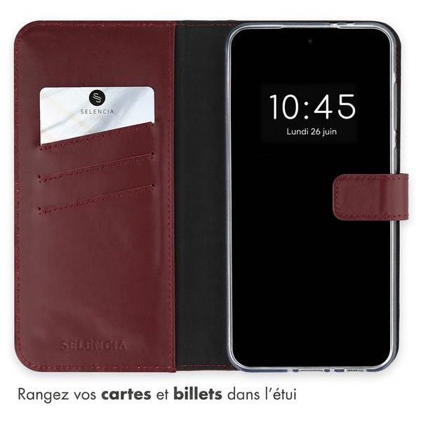 Selencia Étui portefeuille en cuir véritable Samsung Galaxy A37 (5G) - Burgundy