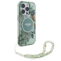 Guess MagSafe IML Flowers Case avec beads strap Apple iPhone 15 Pro Max - Green