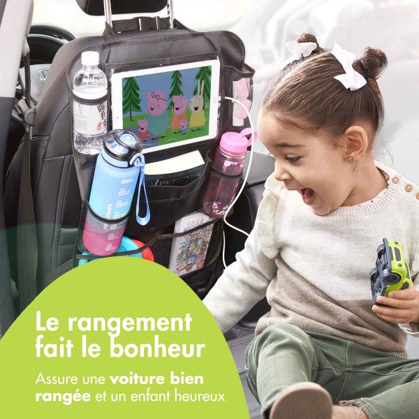 imoshion Organisateur de Siège de Voiture pour enfants - 9 compartiments - Inclut un support pour tablette - Noir