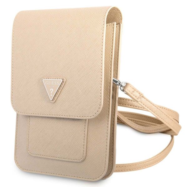 Guess Sac téléphone Saffiano Triangle - Convient aux smartphones jusqu'à 7 pouces - Beige