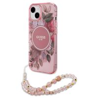 Guess MagSafe IML Flowers Case avec beads strap iPhone 15 - Pink