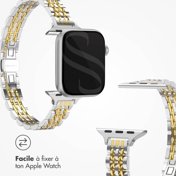 Selencia Bracelet en acier slim style Jubilee Apple Watch Series 1 à 9 / SE (38/40/41 mm) | Series 10 (42 mm) - Argent & Or