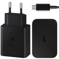 Samsung Adaptateur secteur original avec câble USB-C - Chargeur - Connexion USB-C et USB - Charge rapide - 45 Watt - 1,8 mètres - Noir