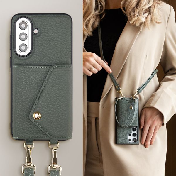 Selencia Coque de télephone Sera avec cordon et porte-cartes enveloppe Samsung Galaxy A57 (5G) - Sage Green