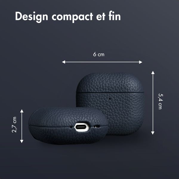 Accezz Coque en Cuir véritable Apple AirPods 4 - Bleu foncé