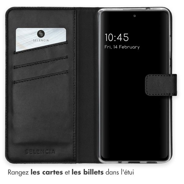 Selencia Étui portefeuille en cuir véritable Samsung Galaxy S20 FE - Noir