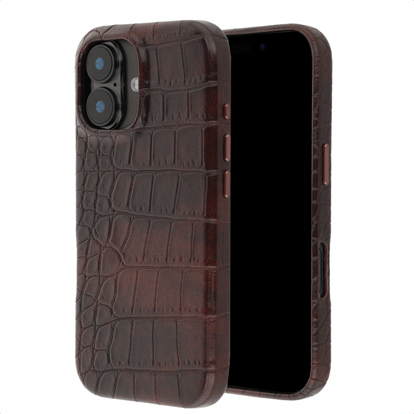 Selencia Coque arrière Croco avec MagSafe Apple iPhone 16 - Choco Brown