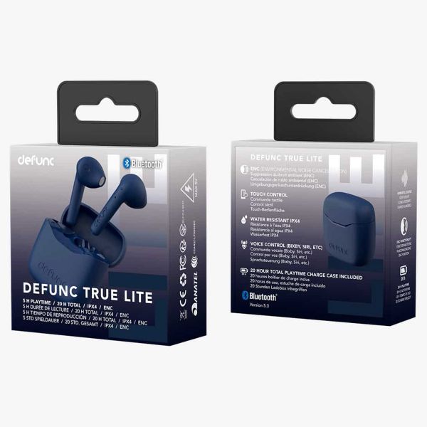 Defunc True Lite Earbuds - ﻿Écouteurs sans fil - Écouteurs sans fil Bluetooth - Avec suppression du bruit ENC - Blue