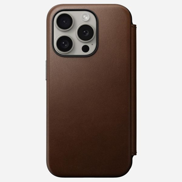 Nomad Étui de télephone portefeuille Modern Leather Folio Apple iPhone 15 Pro - Marron