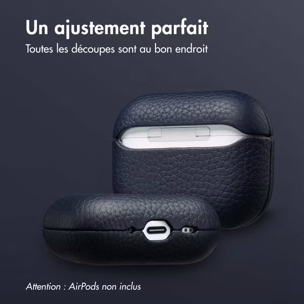 Accezz Coque en Cuir véritable Apple AirPods Pro 3 - Bleu foncé