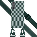 Selencia ﻿Coque design en silicone avec cordon amovible Samsung Galaxy S21 FE - Irregular Check Green