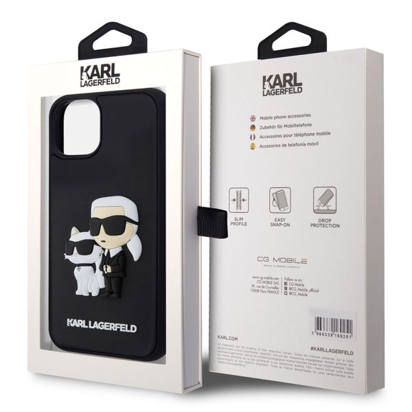 Karl Lagerfeld Coque rigide en caoutchouc 3D Karl & Choupette iPhone 15 - Noir