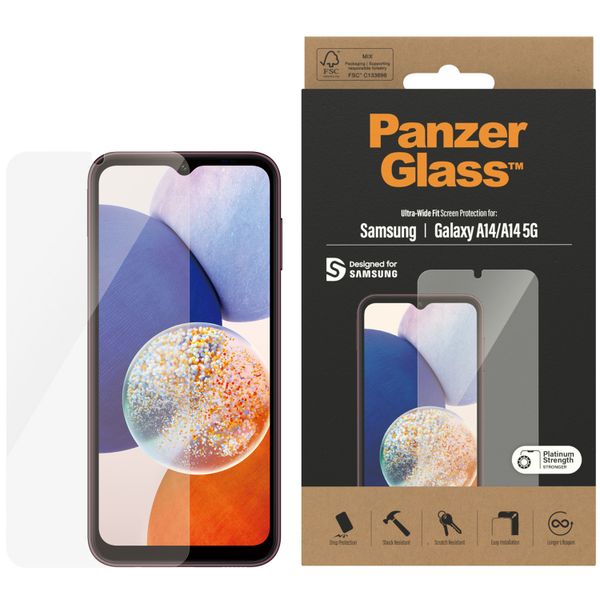 PanzerGlass Protection d'écran Ultra-Wide Fit Anti-bactérienne Samsung Galaxy A14 (5G/4G)