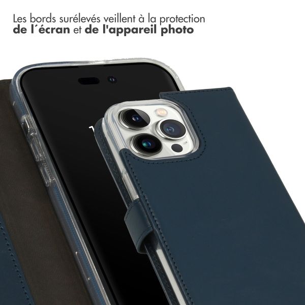 Selencia Étui portefeuille en cuir véritable Apple iPhone 14 Pro Max - Bleu