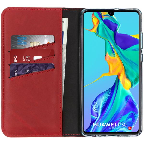 Selencia Étui portefeuille en cuir véritable Huawei P30 - Rouge