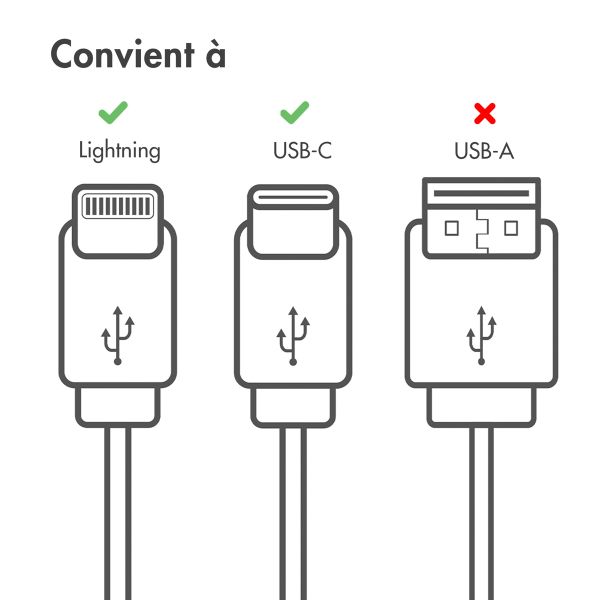 imoshion ﻿Câble Lightning vers USB-C - Non MFi - Textile tressé - 2 mètre - Blanc