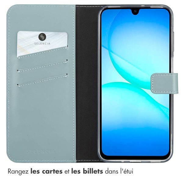 Selencia Étui portefeuille en cuir véritable Samsung Galaxy A17 - Bleu clair