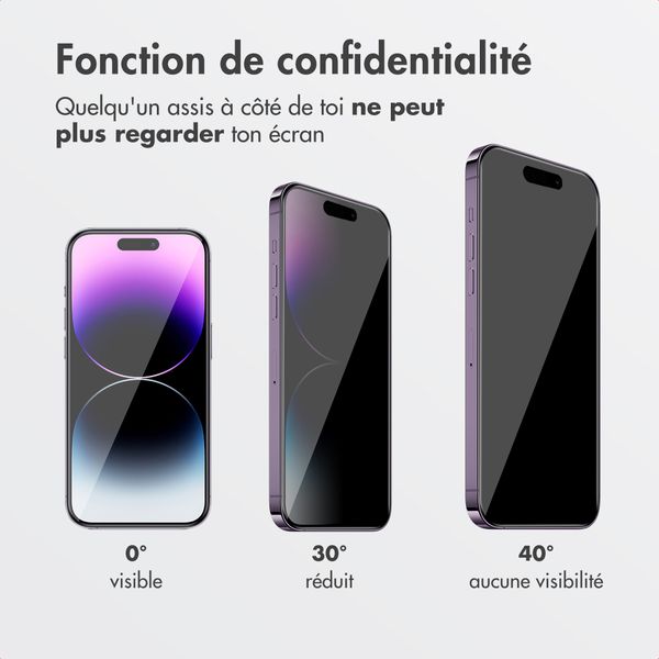 Accezz Protection d’écran en verre trempé avec filtre de confidentialité + Applicateur Apple iPhone 13 / 13 Pro / 14 / 16e