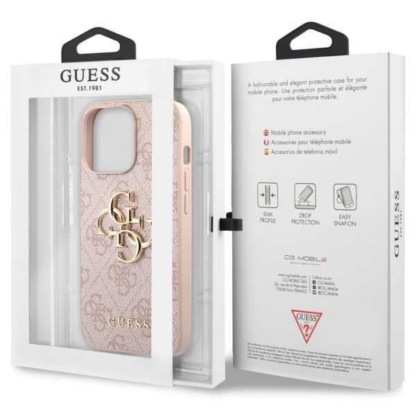 Guess Coque 4G Metal Logo Backcover Apple iPhone 13 Pro - Roze & Goud / Pink & Gold