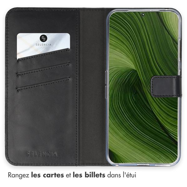 Selencia Étui portefeuille en cuir véritable Fairphone 6 - Noir