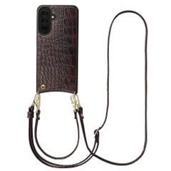 Selencia Coque de télephone Nova Croco avec cordon et porte-cartes Samsung Galaxy A37 (5G) - Choco Brown