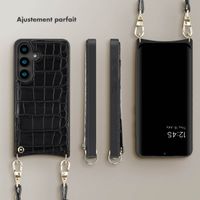 Selencia Coque Croco avec cordon et porte-cartes Nova Samsung Galaxy S24 - Black