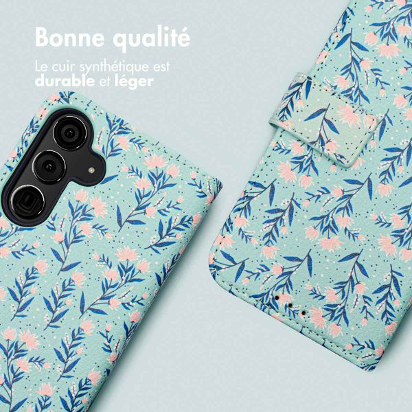 imoshion Étui de téléphone portefeuille Design Samsung Galaxy S24 - Blue Flowers