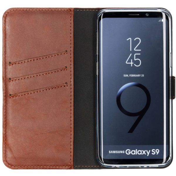 Selencia Étui portefeuille en cuir véritable Samsung Galaxy S9 - Marron clair