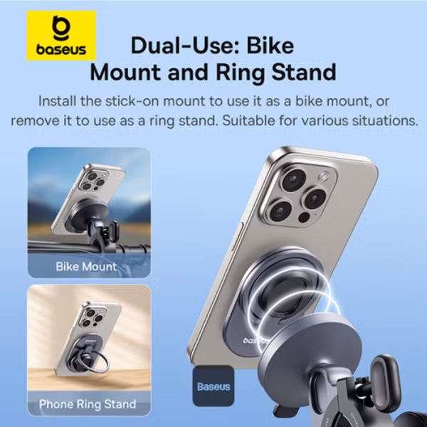 Baseus Support de Téléphone PrimeTrip vélo/moto/scooter - Ring Stand - Magnétique - Universel - Cosmic Black