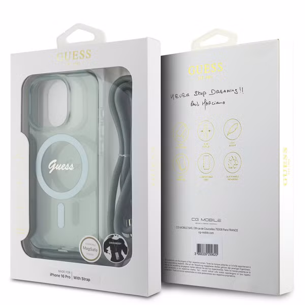 Guess Coque MagSafe IML avec crossbody cord Apple iPhone 16 Pro - Vert
