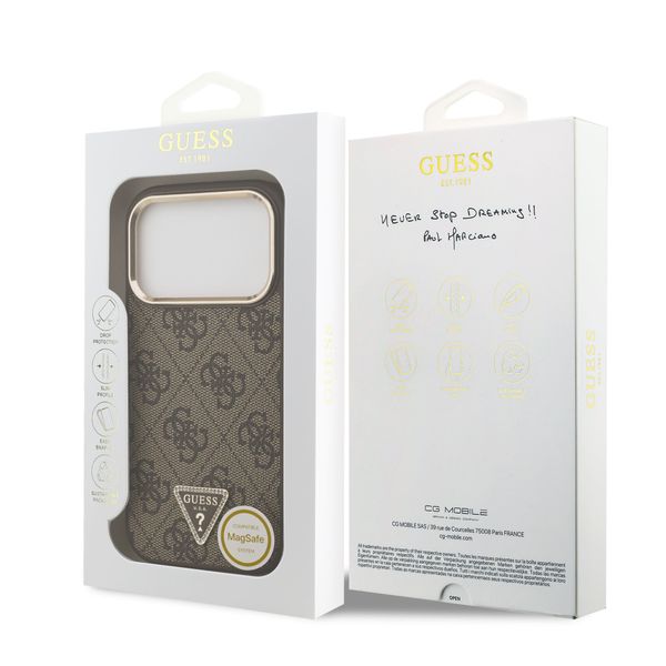 Guess Coque arrière en cuir avec logo Triangle classique et MagSafe Apple iPhone 17 Pro - Marron