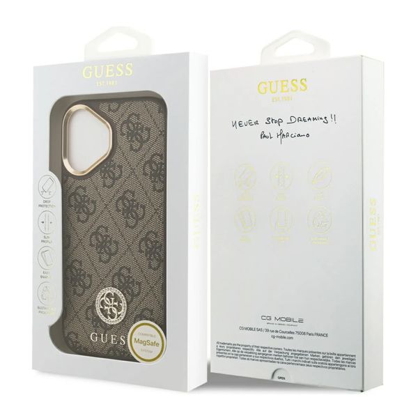 Guess Coque arrière en cuir avec logo Strass classique et MagSafe Apple iPhone 17 - Marron