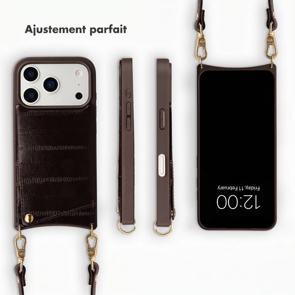Selencia Nova coque arrière en cuir véritable avec porte-cartes Apple iPhone 17 Pro Max - Dark Chocolate