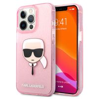 Karl Lagerfeld Coque arrière Karl's Head Silicone Glitter iPhone 13 Pro - Transparent Rose