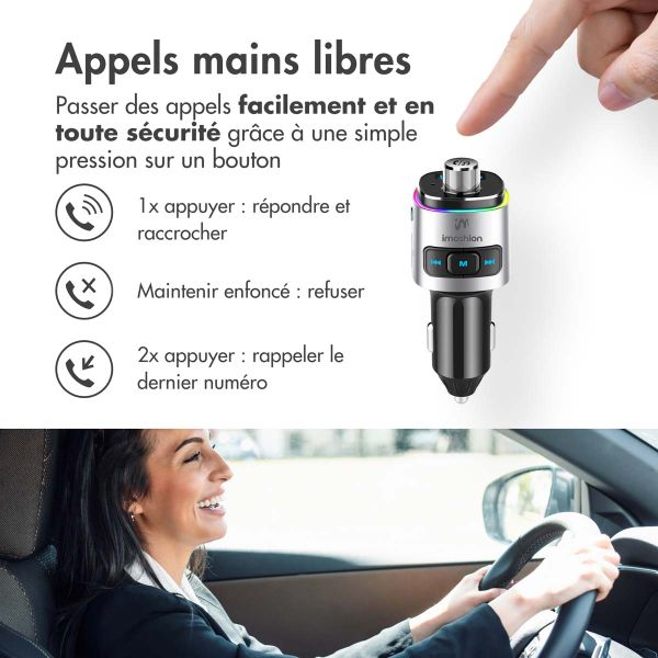 imoshion Transmetteur FM Bluetooth Voiture - avec port de charge USB-C Power Delivery - Noir / Argent