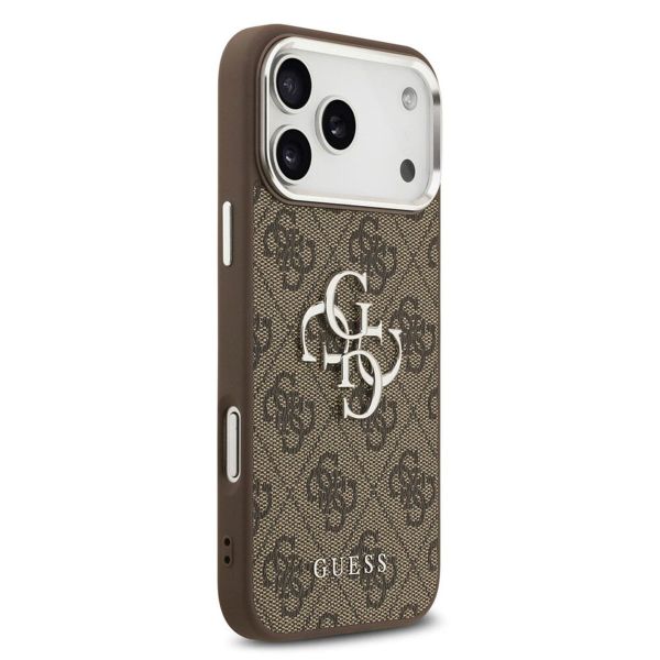 Guess Coque 4G Metal Logo Backcover Apple iPhone 17 Pro Max - Silver Edge - Brown