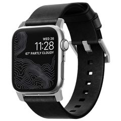 Nomad Bracelet moderne en cuir Apple Watch Series 1 t/m 11 / SE / Ultra (44/45/46/49 mm) - Black / Silver