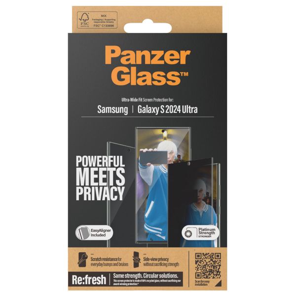 PanzerGlass ﻿Protection d'écran Privacy Ultra-Wide Fit Anti-bactérienne avec applicateur Samsung Galaxy S24 Ultra