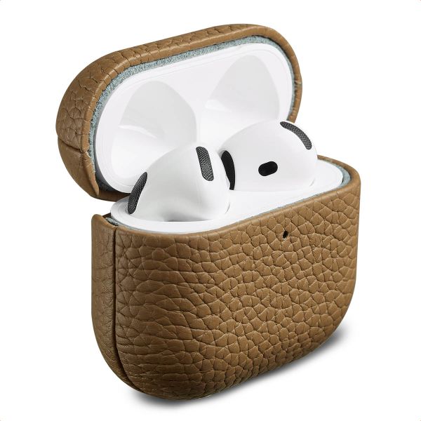Accezz Coque en Cuir véritable Apple AirPods 4 - Taupe