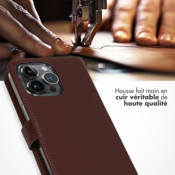 Selencia Étui portefeuille en cuir véritable Apple iPhone 15 Pro Max - Marron