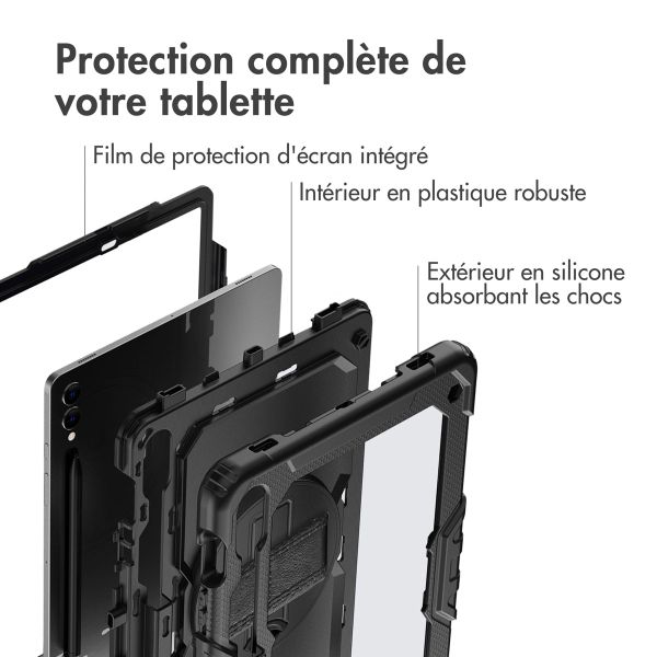 Accezz Coque arrière robuste avec bandoulière pour Samsung Galaxy Tab S10 Plus / Tab S9 FE Plus / Tab S9 Plus 12.4 pouces - Noir