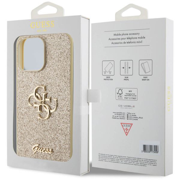 Guess Coque 4G Metal Logo Glitter Backcover iPhone 15 Pro Max - Dorée