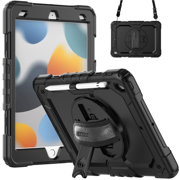 Accezz ﻿Coque arrière robuste avec bandoulière iPad 9 (2021) 10.2 pouces / iPad 8 (2020) 10.2 pouces / iPad 7 (2019) 10.2 pouces - Noir