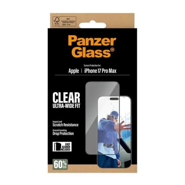 PanzerGlass Protection d'écran Ultra-Wide Fit Anti-bactérienne avec applicateur Apple iPhone 17 Pro Max