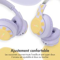 imoshion Casque sans fil pour enfants Dino LED Light - Limiteur de décibels - Avec câble AUX - Lavender Lilac / Yellow